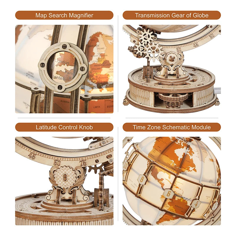 Luminous Wooden Globe Light Night - 3D Puzzle Globe desk lamp