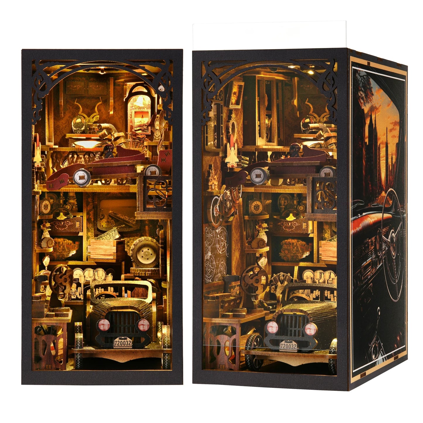 Model Car Vintage Classic Car Wooden Creative DIY 3D Puzzle Book Nook Kit