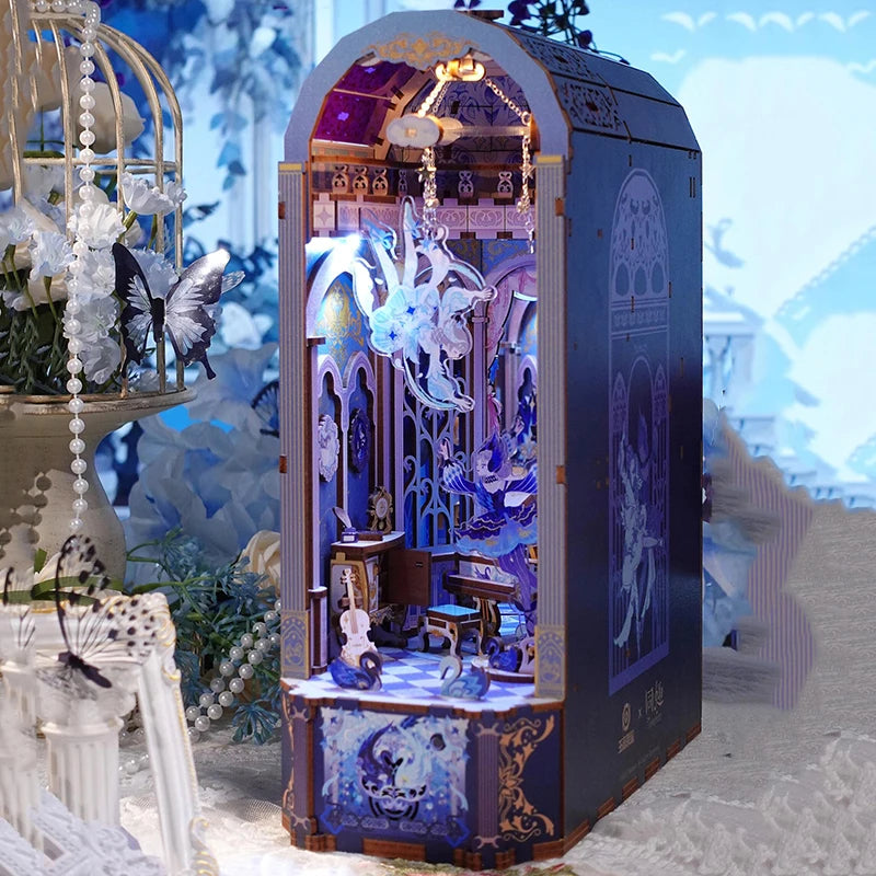 Xiao'qiao Dream - DIY Wooden Book Nook Shelf Insert Kits Miniature Bookends Bookshelf Dollhouse