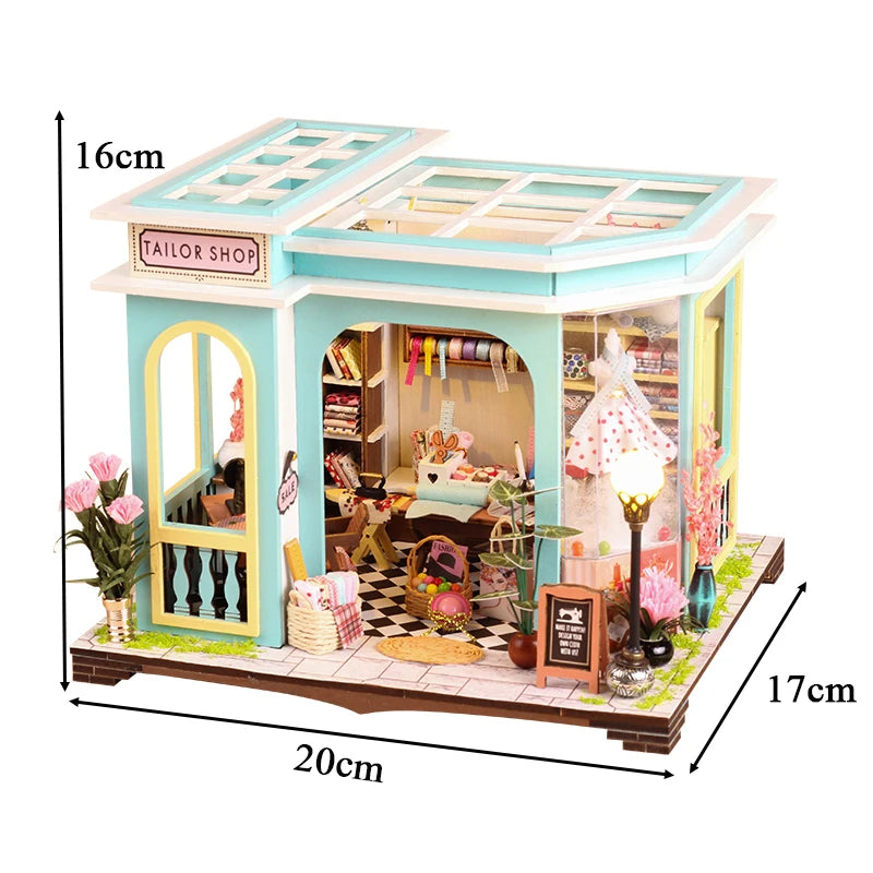 Tailor Shop - DIY Wooden Miniature Building Kits Bookend With Lights Assembled Bookshelf Home Decoration