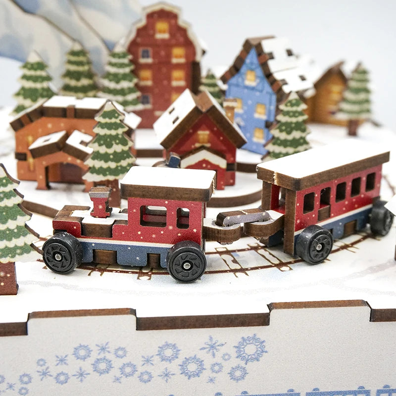 Snow Country Train Music Box - DIY Wooden 3D Puzzles Model Building Kits Christmas