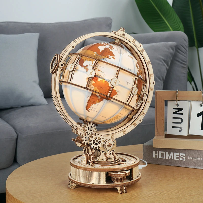 Luminous Wooden Globe Light Night - 3D Puzzle Globe desk lamp