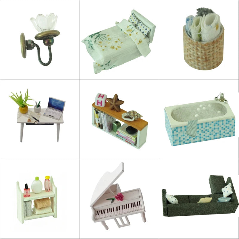 Casa De Boneca M21 -  Doll House Miniature with Furniture LED Music Dust Cover Model Building Blocks Toys for Children