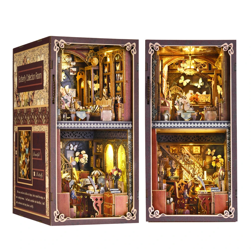 Butterfly Collection Room - Book Nook Kit DIY Doll House with LED Light Bookshelf Insert Eternal Bookstore Model Collection Series