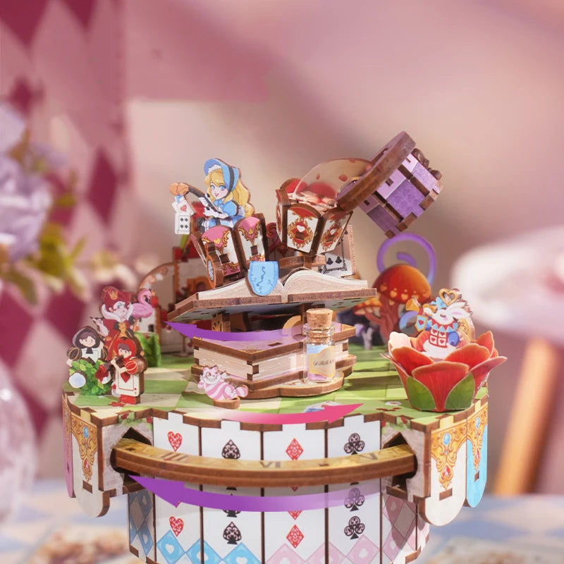 Alice's Tea Party Music Box - DIY Wooden Model Building Kits Can Move  3D Puzzles