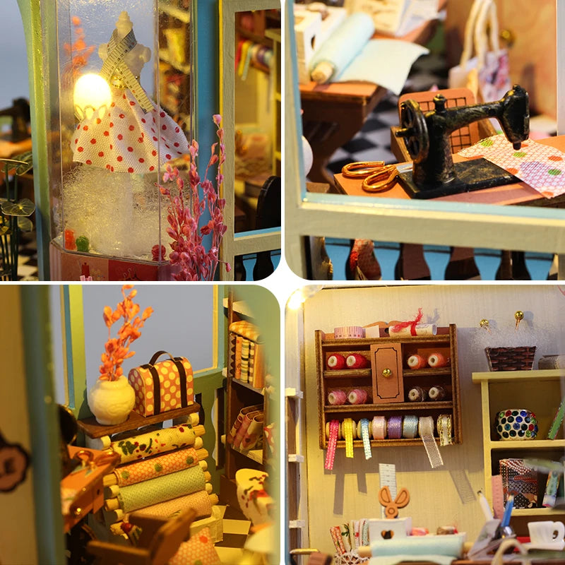 Tailor Shop -  DIY Wooden  Miniature Building Kits Bookend With Lights Assembled Bookshelf Home Decoration