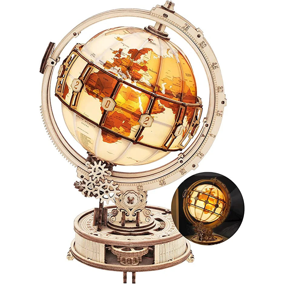 Luminous Wooden Globe Light Night - 3D Puzzle Globe desk lamp