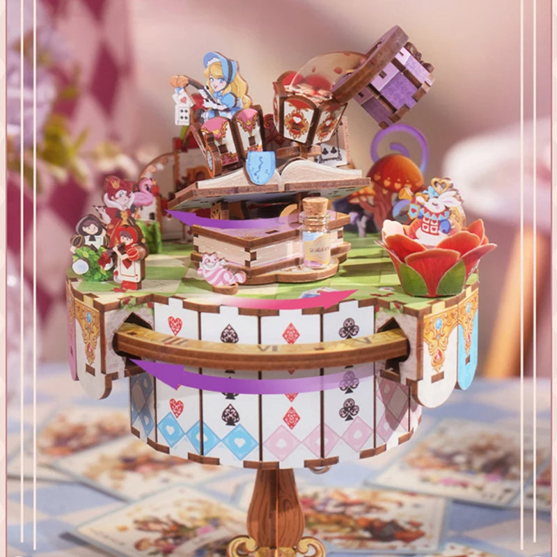 Alice's Tea Party Music Box - DIY Wooden Model Building Kits Can Move  3D Puzzles