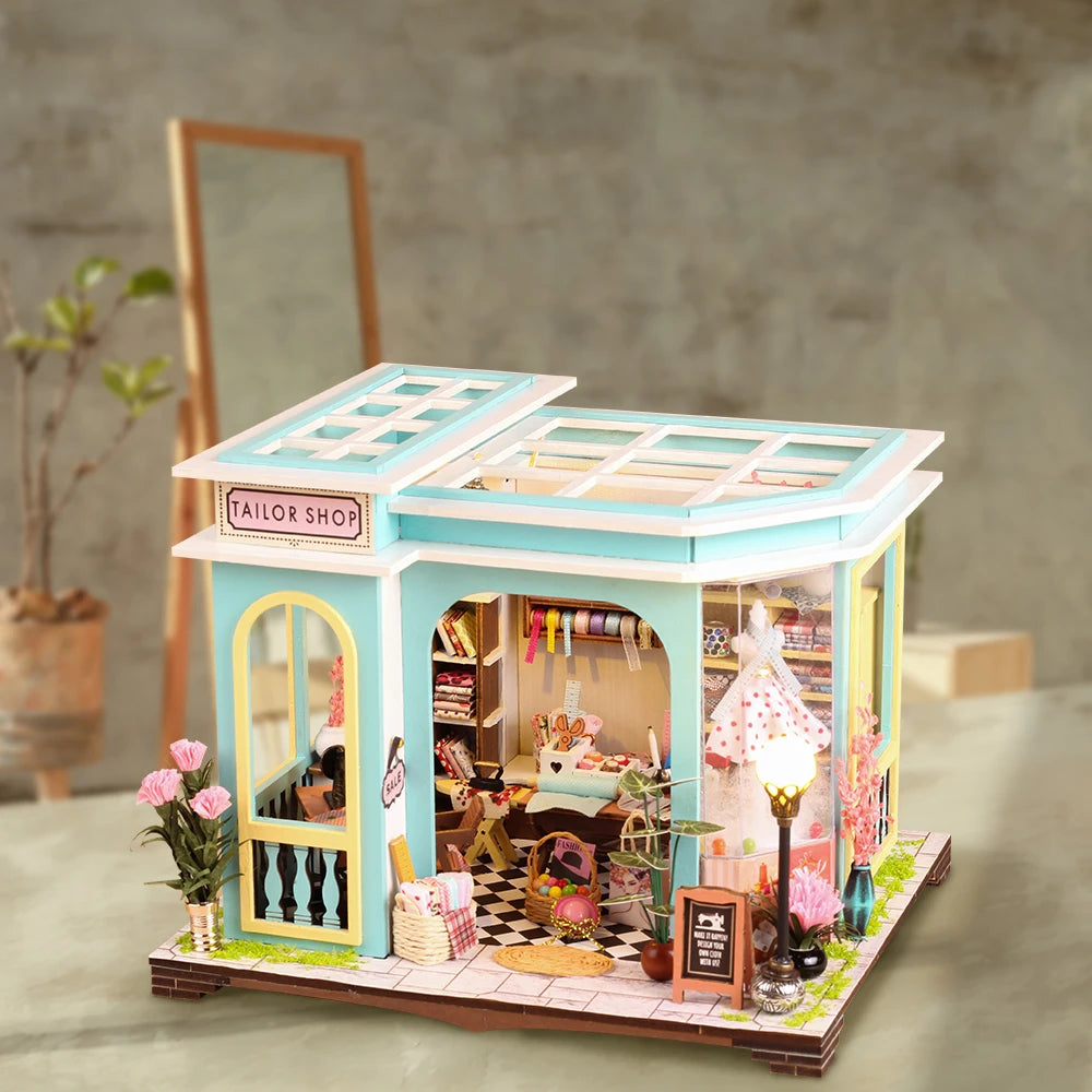 Tailor Shop -  DIY Wooden  Miniature Building Kits Bookend With Lights Assembled Bookshelf Home Decoration