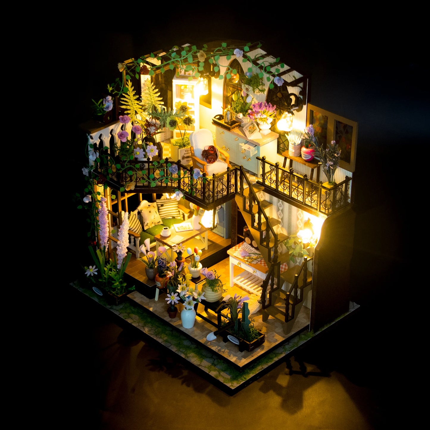 Flower´s House - DIY Wooden Miniature Model Kit Bookend Assembled Dollhouses With Furniture Home Decoration