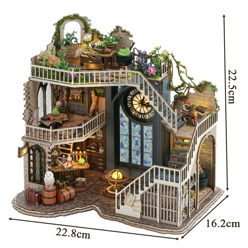 Magic Academy Miniature Dollhouse Kit with Furniture Led Lights