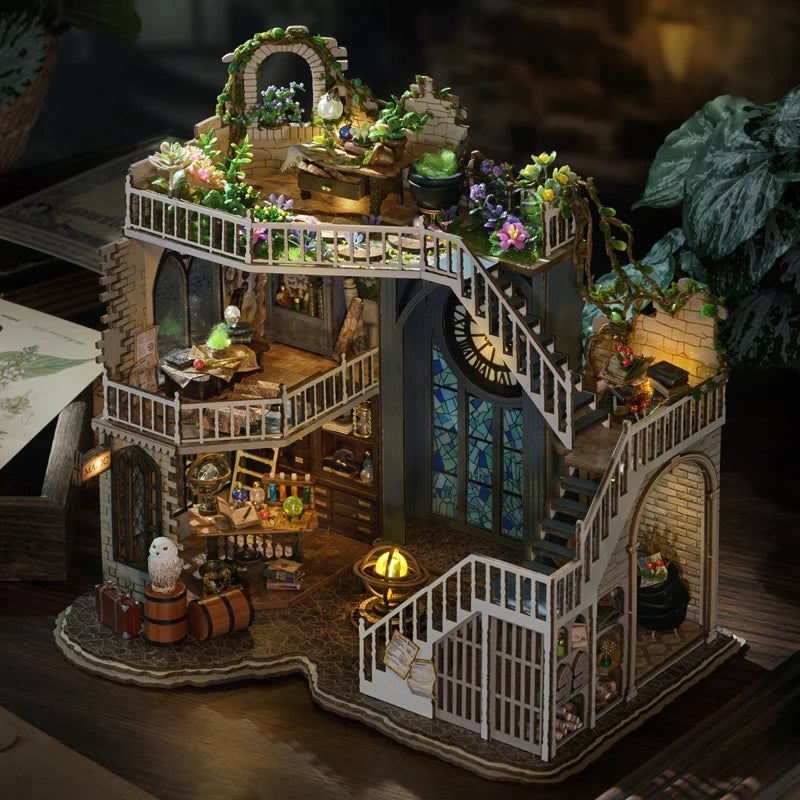Magic Academy Miniature Dollhouse Kit with Furniture Led Lights