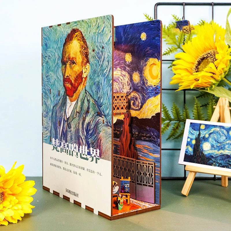 Van Gogh's World Bookend Bookshelf - DIY Book Nook Insert Shelf Kits Wooden Miniature Building Kit