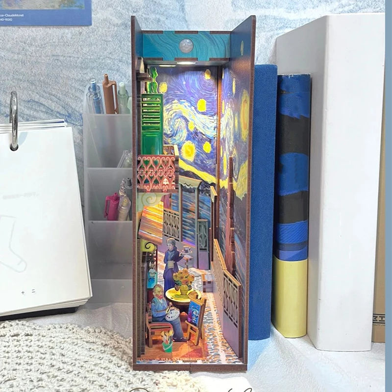 Van Gogh's World Bookend Bookshelf - DIY Book Nook Insert Shelf Kits Wooden Miniature Building Kit