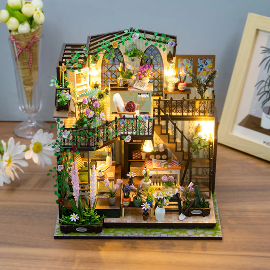 Flower´s House - DIY Wooden Miniature Model Kit Bookend Assembled Dollhouses With Furniture Home Decoration