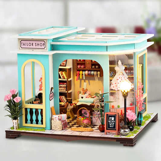 Tailor Shop -  DIY Wooden  Miniature Building Kits Bookend With Lights Assembled Bookshelf Home Decoration