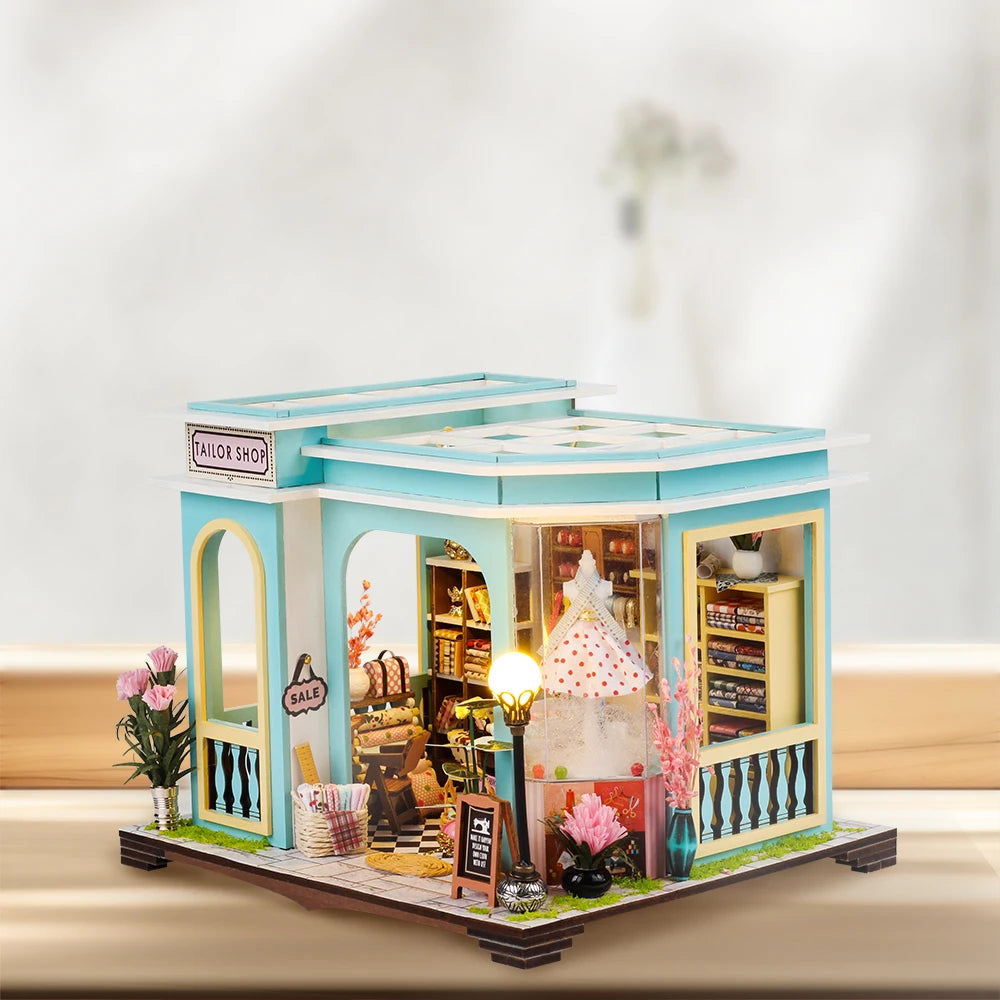 Tailor Shop -  DIY Wooden  Miniature Building Kits Bookend With Lights Assembled Bookshelf Home Decoration
