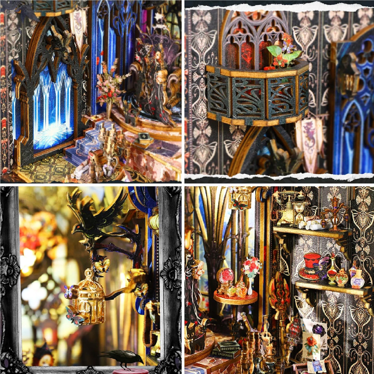 Law Of The Night - Miniature Dollhouse 3D Wood Puzzle DIY Book Nook Bookshelf Insert for Home Bedroom Bookend Decor Book House with LED Night Light
