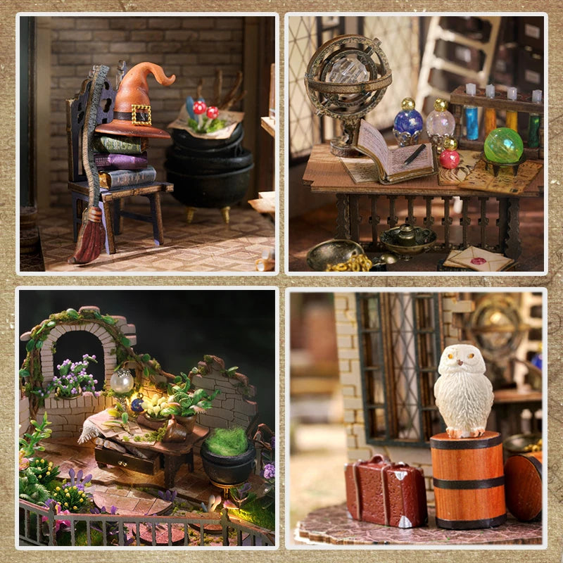 Magic Academy Miniature Dollhouse Kit with Furniture Led Lights