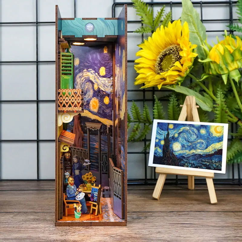 Van Gogh's World Bookend Bookshelf - DIY Book Nook Insert Shelf Kits Wooden Miniature Building Kit