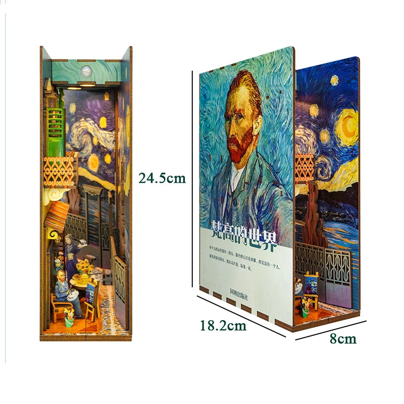 Van Gogh's World Bookend Bookshelf - DIY Book Nook Insert Shelf Kits Wooden Miniature Building Kit