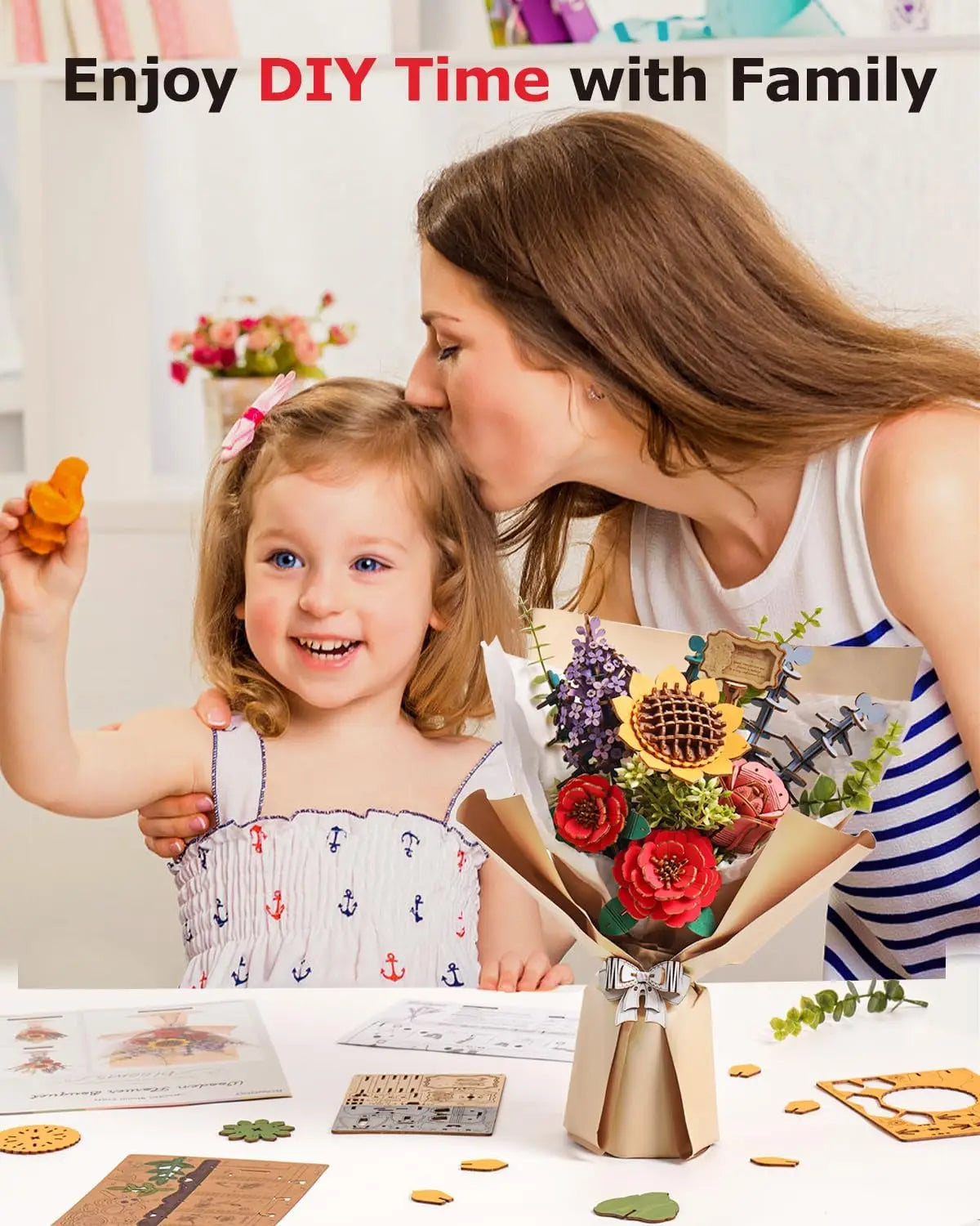 Wooden Flower Bouquet - 3D Wooden Puzzle Wood Crafts