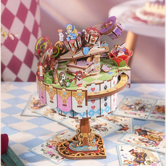 Alice's Tea Party Music Box - DIY Wooden Model Building Kits Can Move  3D Puzzles