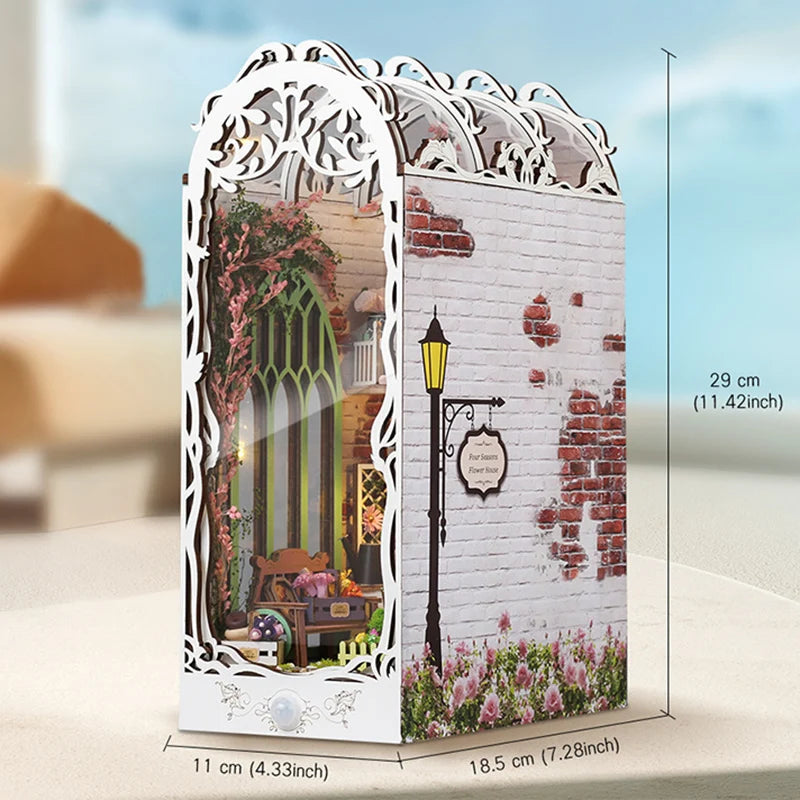 Flower House Book Nook Shelf Insert Kits Miniature Dollhouse With Furniture Toys Gifts 18.5x11x29cm