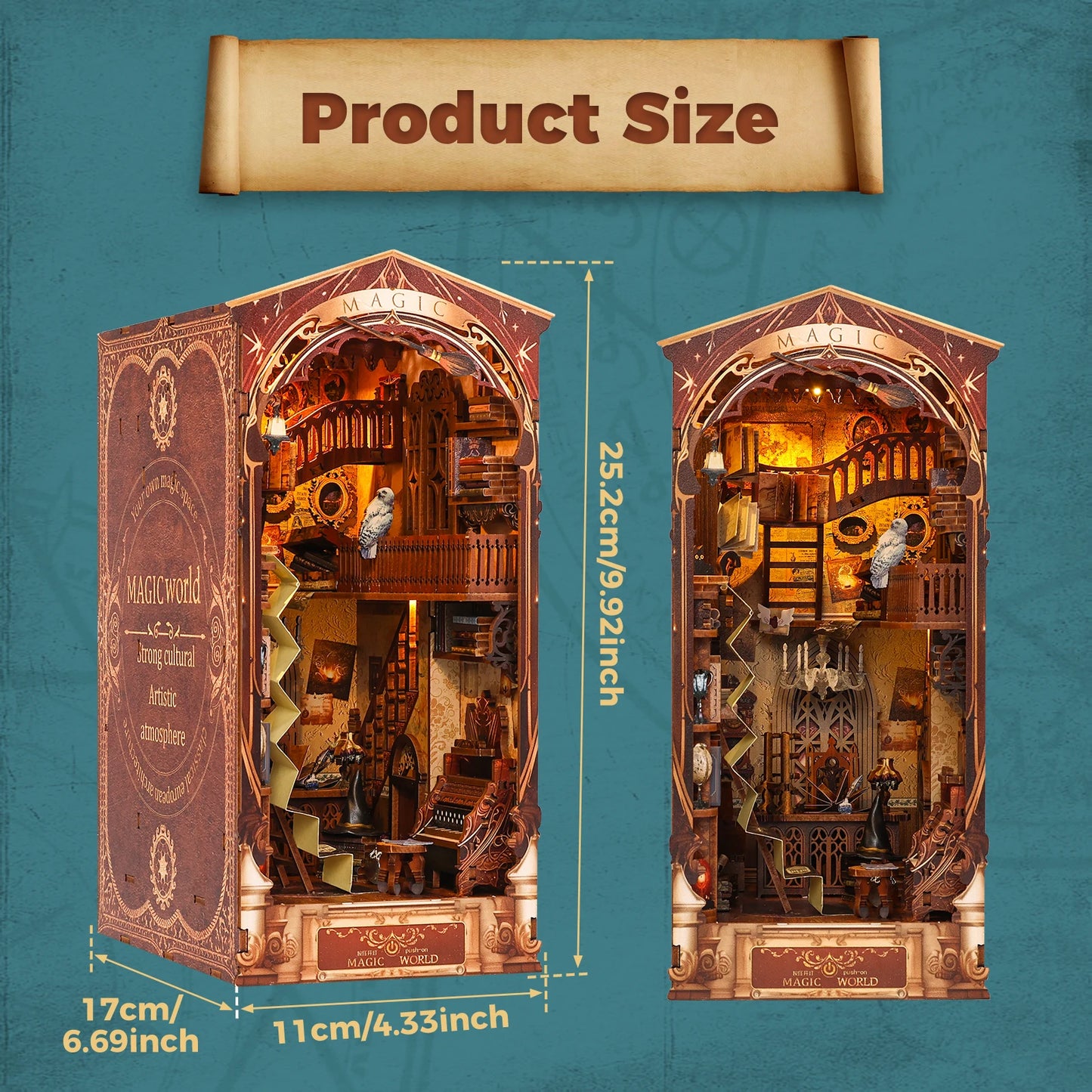"MAGIC WORLD" DIY Book Nook Kit 3D Wooden Puzzle Bookshelf with LED Light