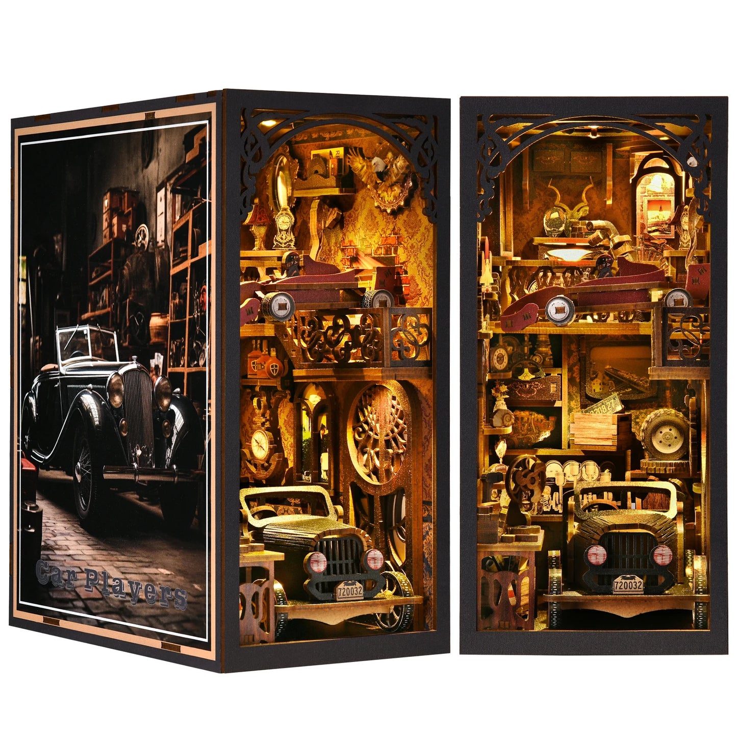 Model Car Vintage Classic Car Wooden Creative DIY 3D Puzzle Book Nook Kit