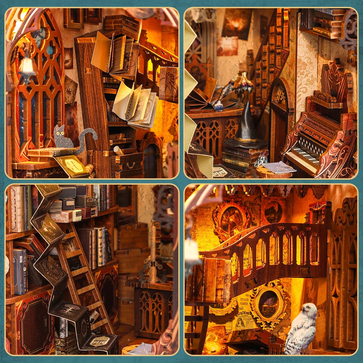 "MAGIC WORLD" DIY Book Nook Kit 3D Wooden Puzzle Bookshelf with LED Light