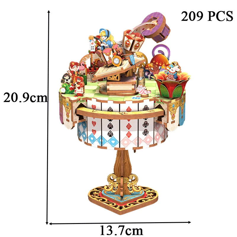 Alice's Tea Party Music Box - DIY Wooden Model Building Kits Can Move  3D Puzzles
