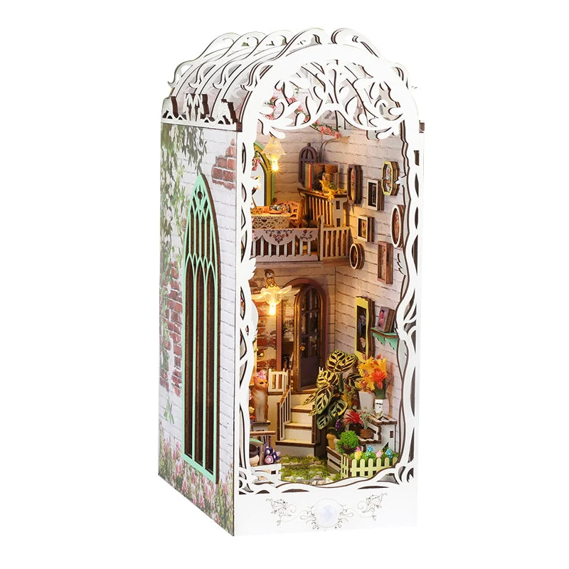 Flower House Book Nook Shelf Insert Kits Miniature Dollhouse With Furniture Toys Gifts 18.5x11x29cm