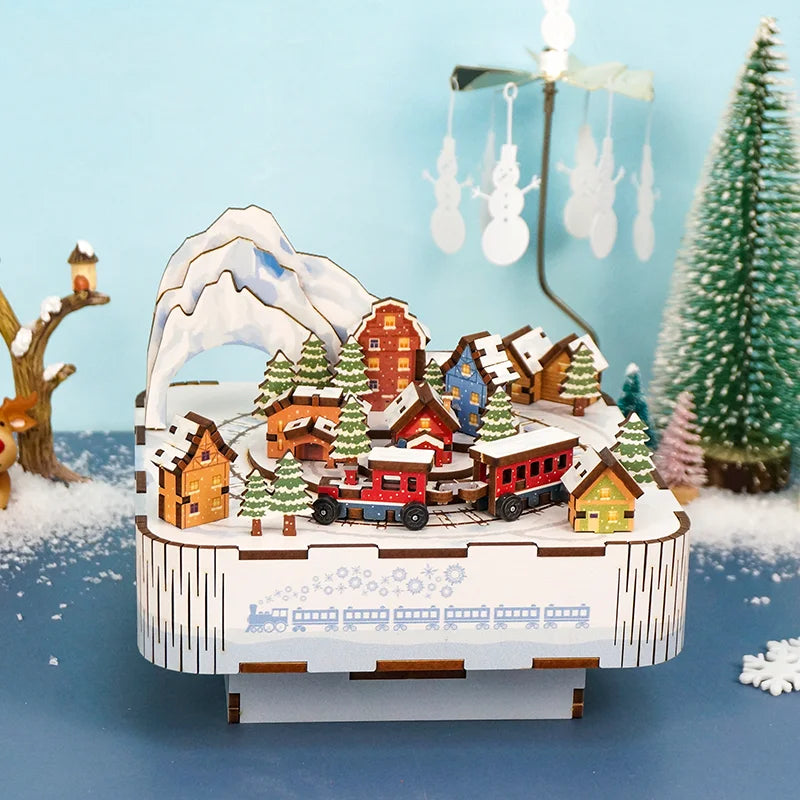 Snow Country Train Music Box - DIY Wooden 3D Puzzles Model Building Kits Christmas
