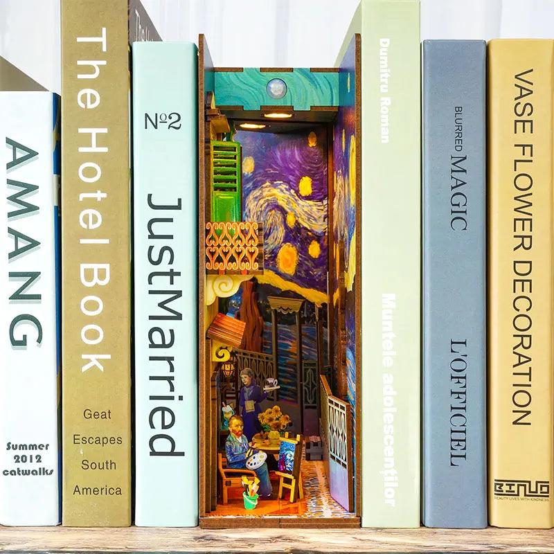 Van Gogh's World Bookend Bookshelf - DIY Book Nook Insert Shelf Kits Wooden Miniature Building Kit