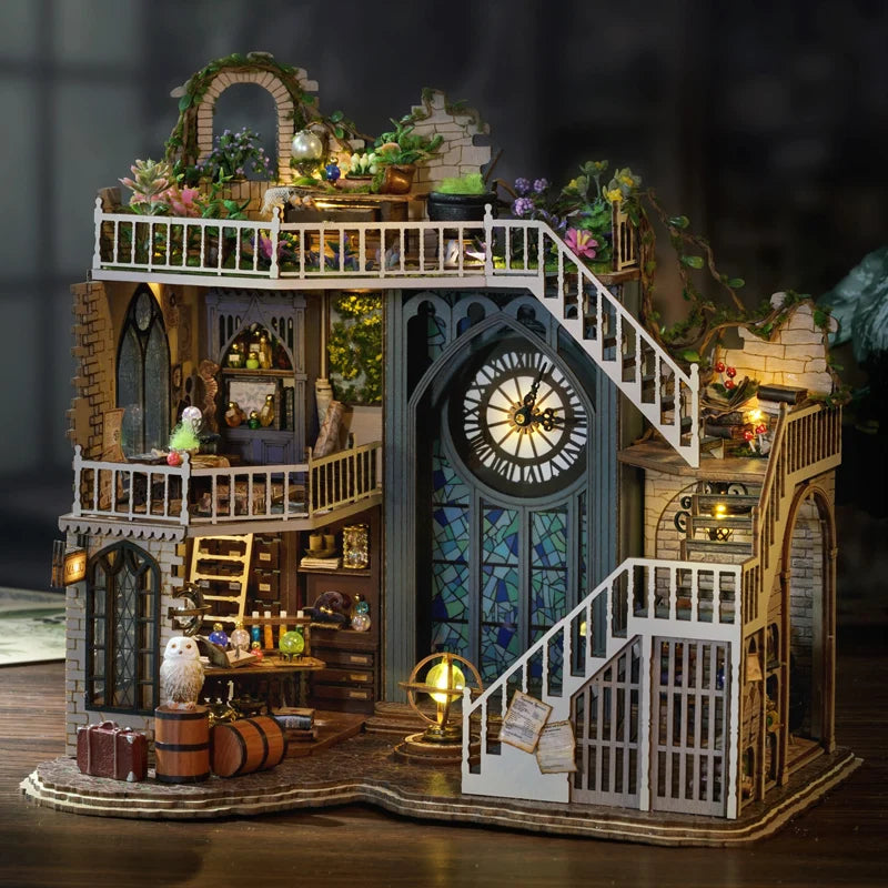 Magic Academy Miniature Dollhouse Kit with Furniture Led Lights