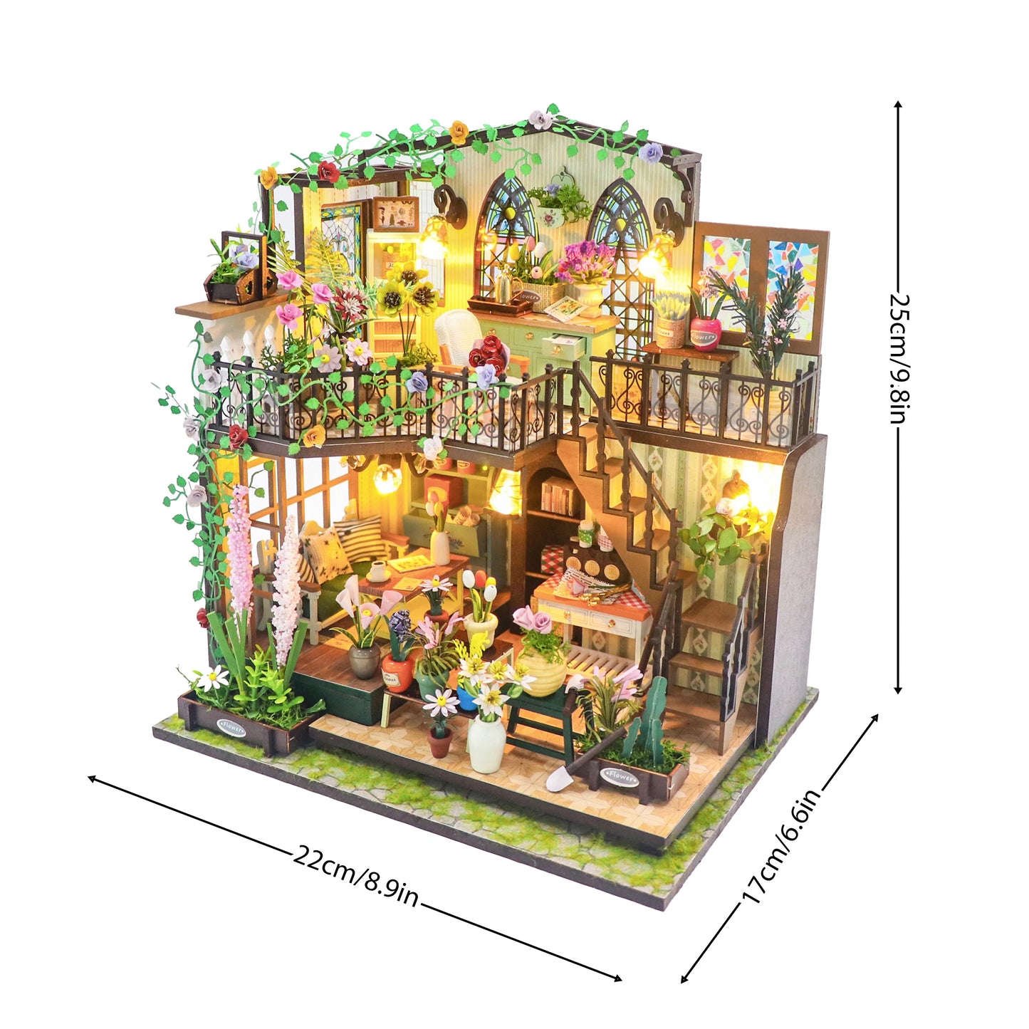 Flower´s House - DIY Wooden Miniature Model Kit Bookend Assembled Dollhouses With Furniture Home Decoration
