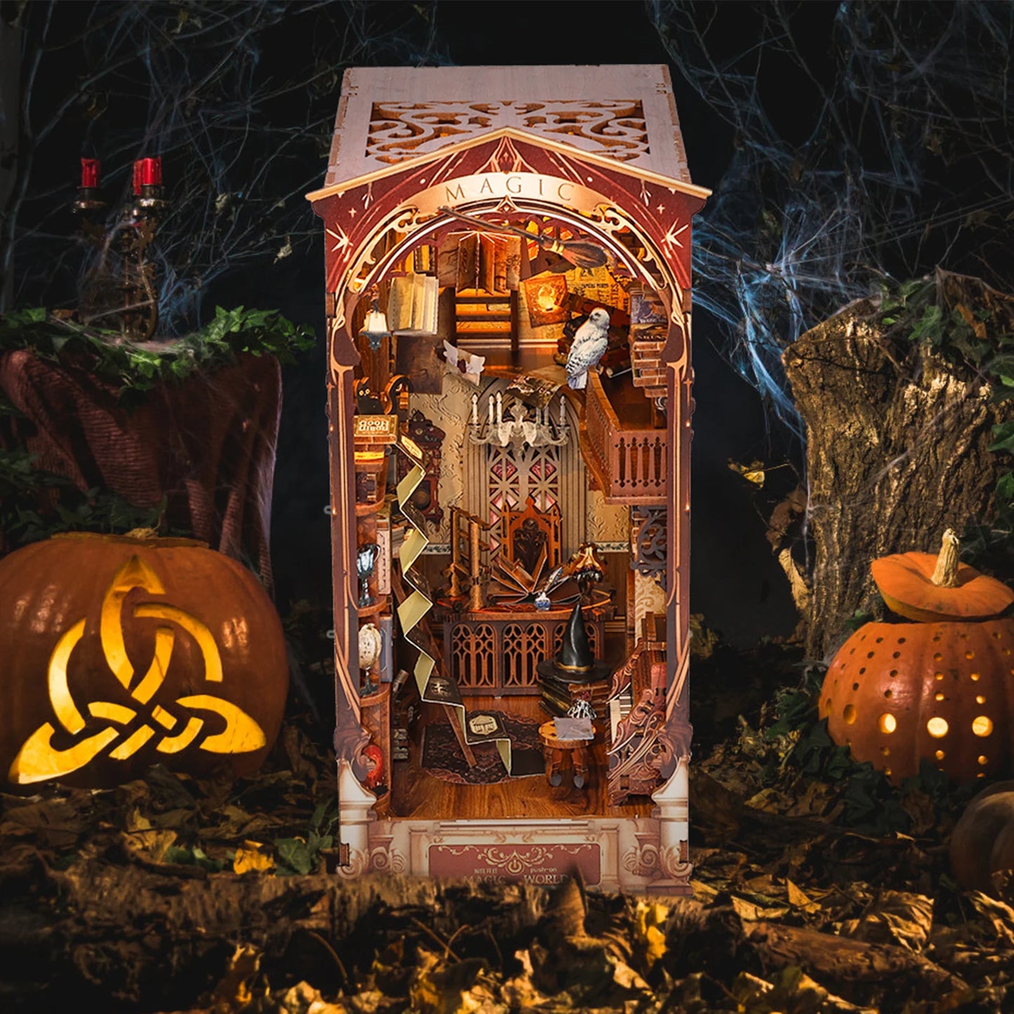 "MAGIC WORLD" DIY Book Nook Kit 3D Wooden Puzzle Bookshelf with LED Light