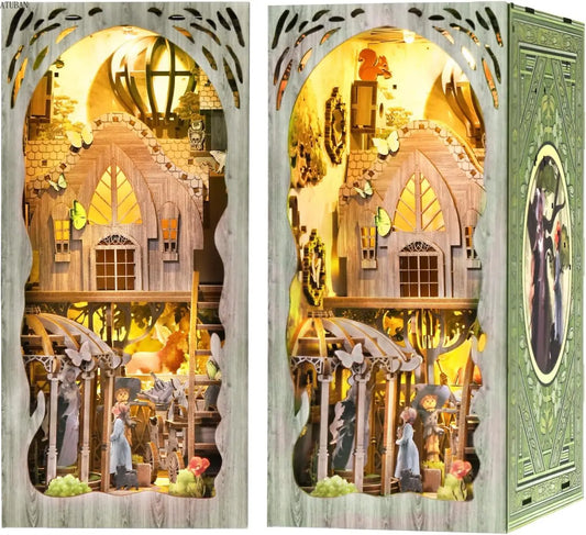 Dorothy's Journey - DIY Book Nook Kit,3D Miniature Model Wooden Dollhouse Puzzle Toy,Building Mini Doll House Bookends Shelf Decor for Boys Girls